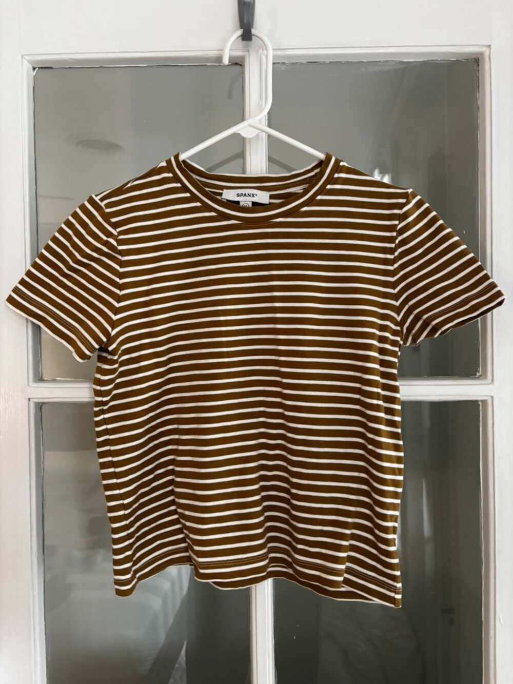Spanx Cotton Crewneck, Flax Powder Stripe, Size M